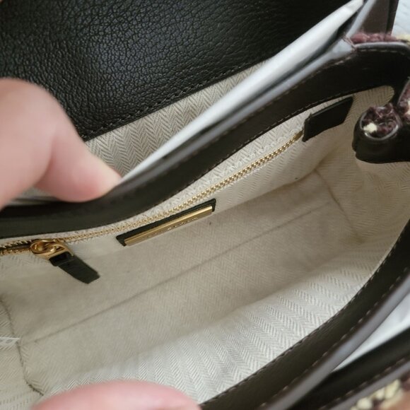 Tory Burch Fleming Tweed Convertible Shoulder Bag Brown Butter Yellow Designer - Picture 10 of 14